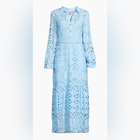 Lilly Pulitzer Zia Eyelet-Embroidered Maxi Dress in Hydra Blue Soiree color-12 - Picture 3 of 9
